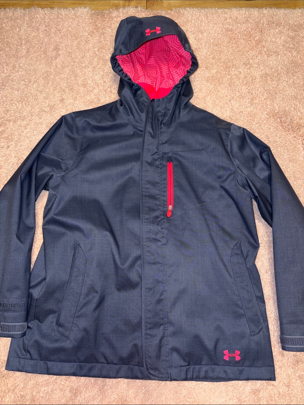 Under Armor Storm Three-in-one Coldgear Jacket Gray Hot Pink Fleece Youth XL EUC